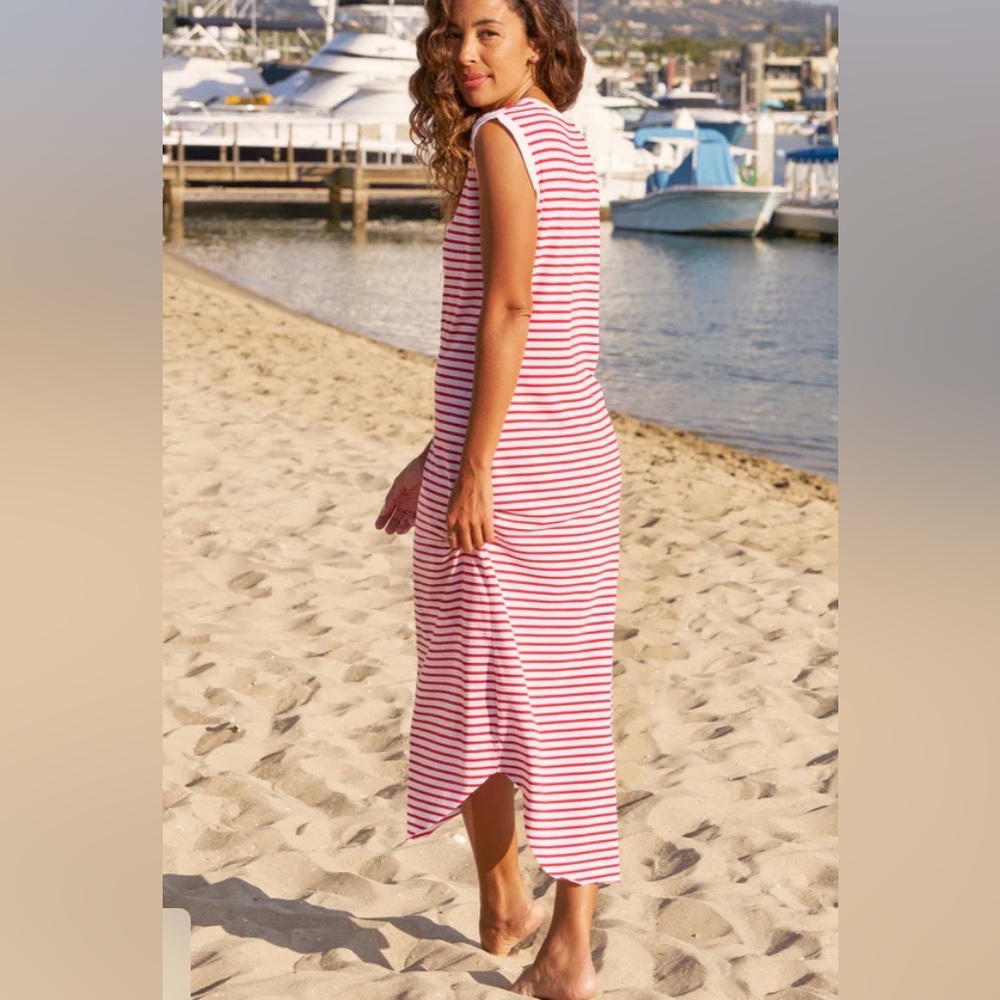 Frank & Eileen Red and White Striped Sleeveless Dress